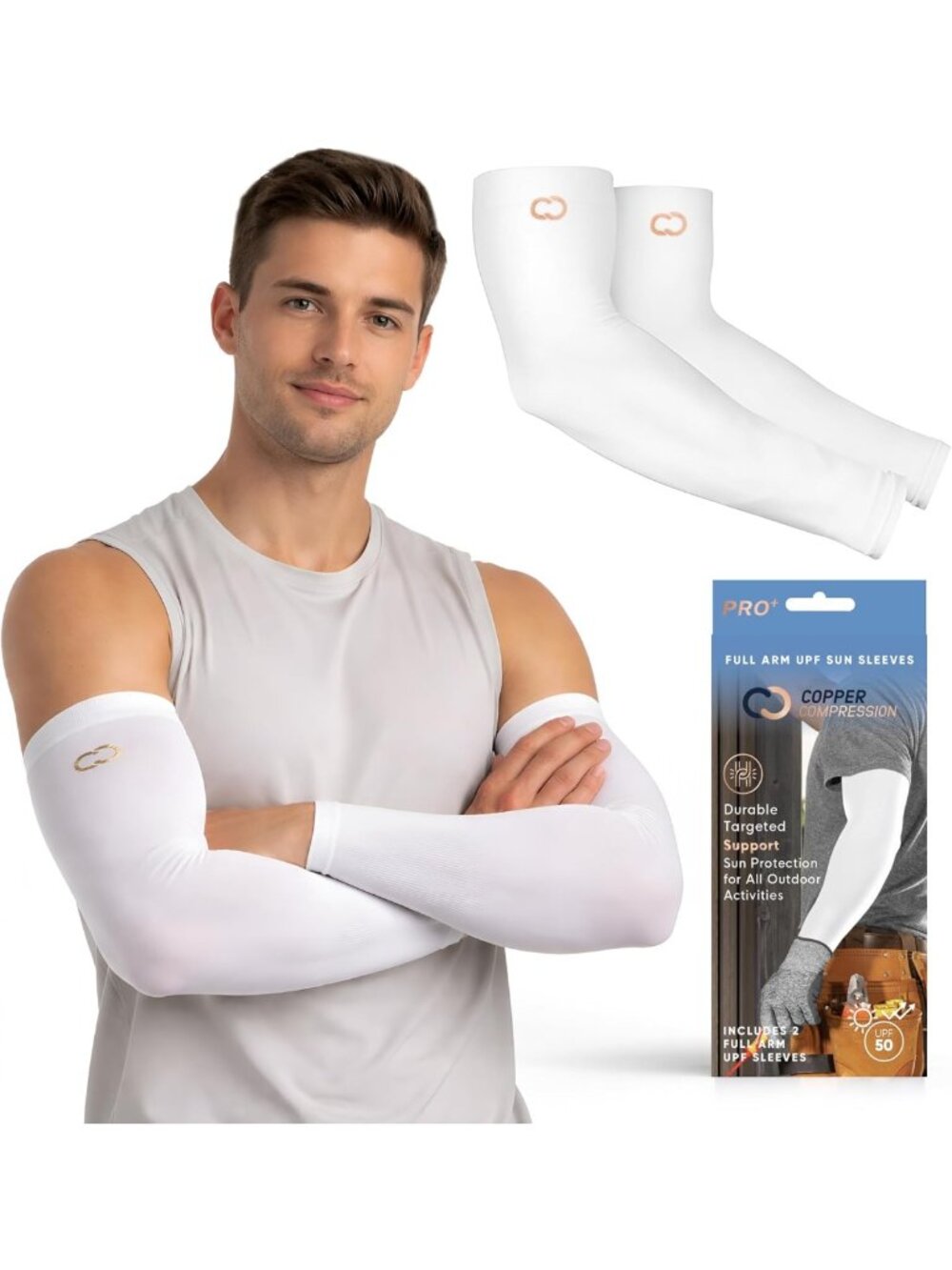 Copper Compression Full Arm Sun Sleeves for Men and Women UPF 50+ UV Protection